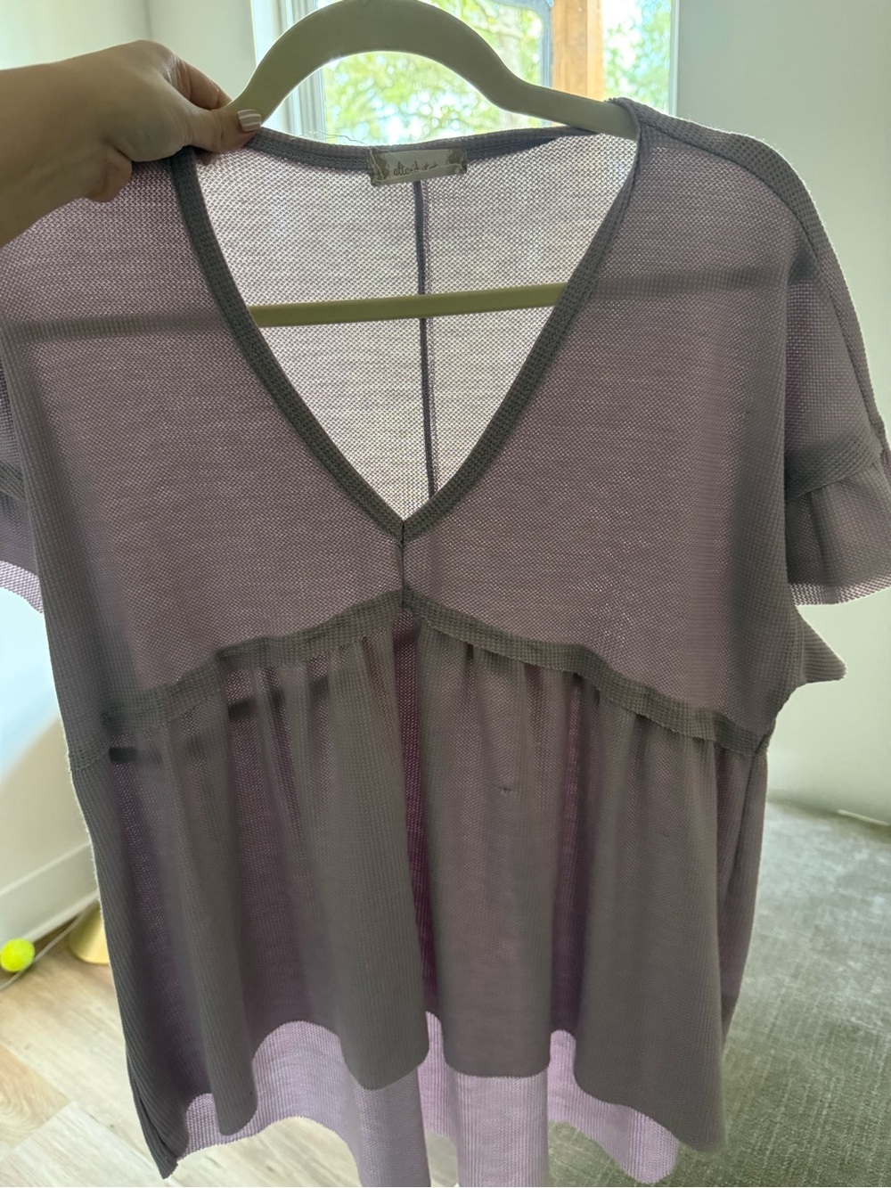 Altar'd State Lavender Mesh V-Neck Tunic with Gray Trim